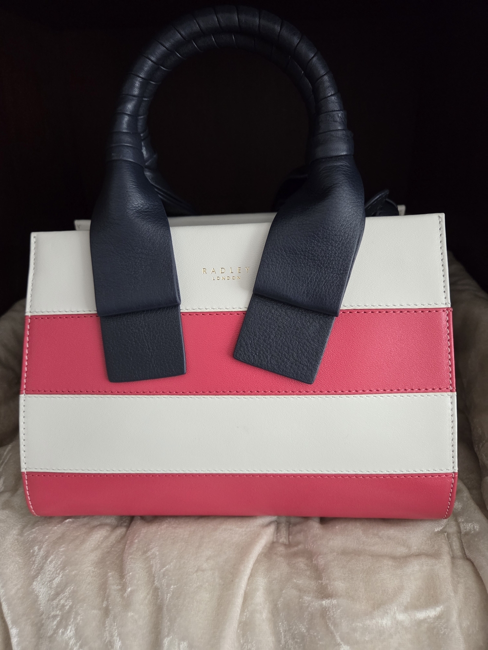 RADLEY LONDON Red, Ivory Striped With Navy Top Handle Leather Satchel